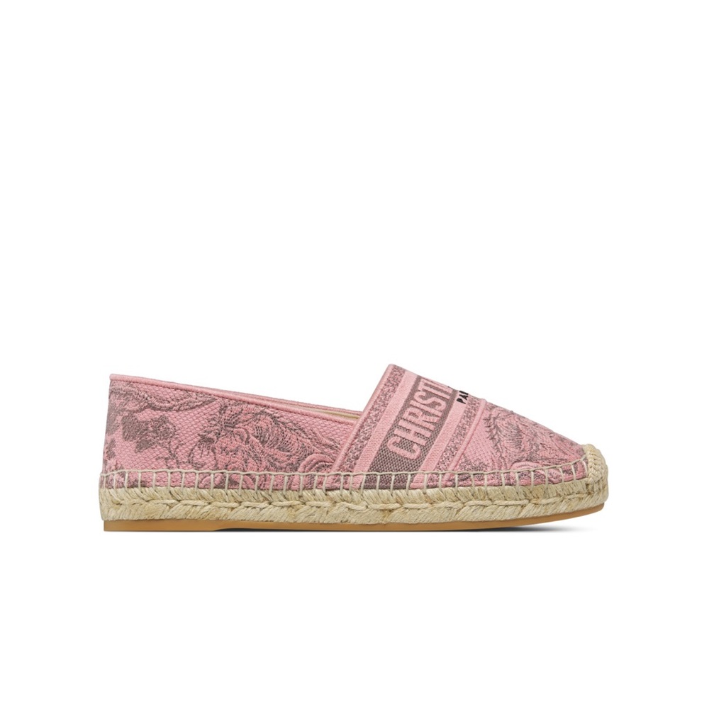 Dior BNIB Granville Toile De Jouy Embroidered Pink Gray Logo Espadrille 38.5 - Picture 12 of 12